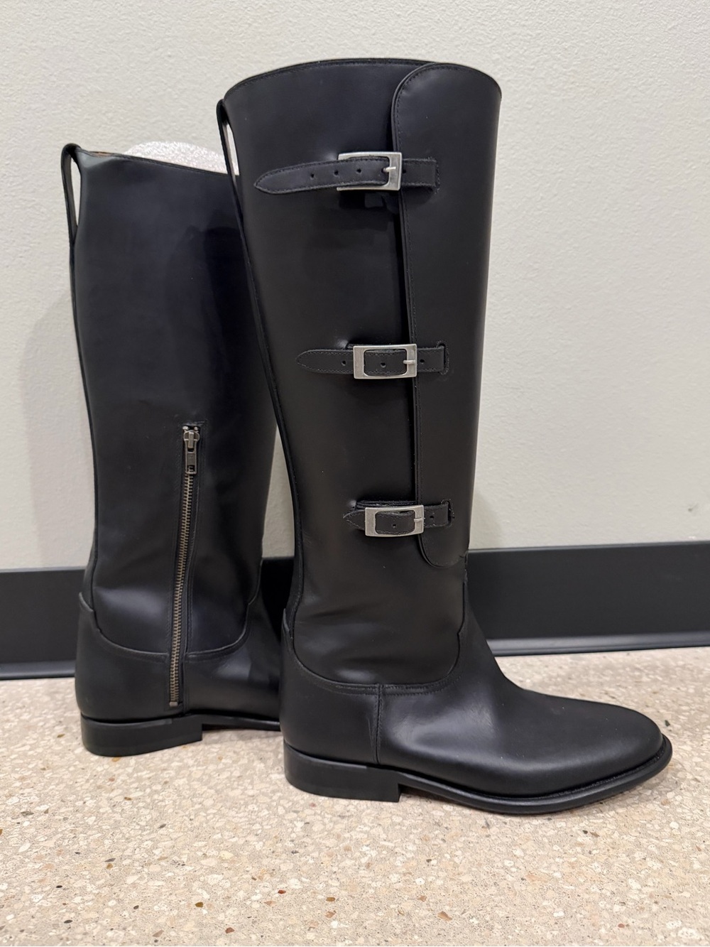 Lucchese Bruna black leather riding boots three buckle straps new never worn - Picture 6 of 7